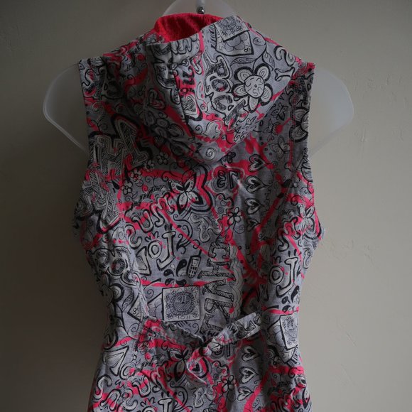Wet Seal Pink Gray Pop Art Hoodie Vest Zipper Sleeveless Jacket - Picture 2 of 4